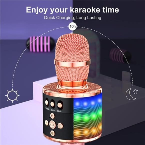 Wireless Bluetooth Karaoke Microphone with Controllable LED Lights,4in1 Portable - Picture 3 of 6